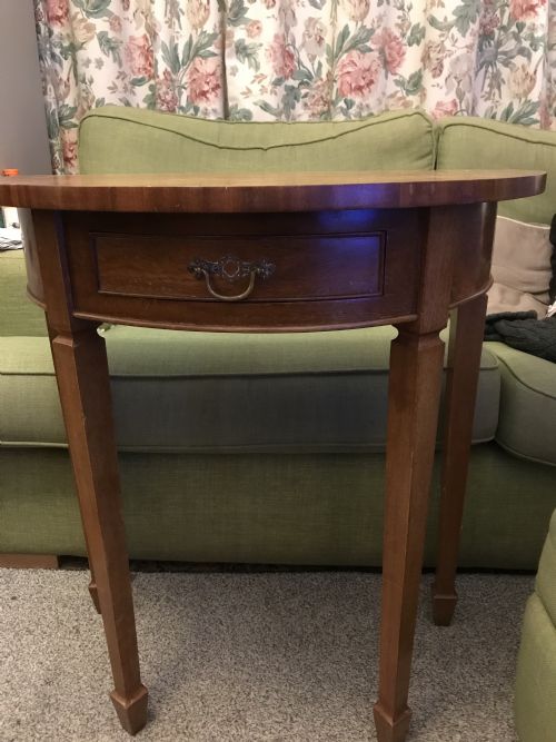 DEMI LUNE SIDE TABLE EDWARDIAN SPADE FEET DRAWER - ADDITIONAL PHOTO 2