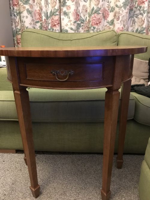 DEMI LUNE SIDE TABLE EDWARDIAN SPADE FEET DRAWER - ADDITIONAL PHOTO 10