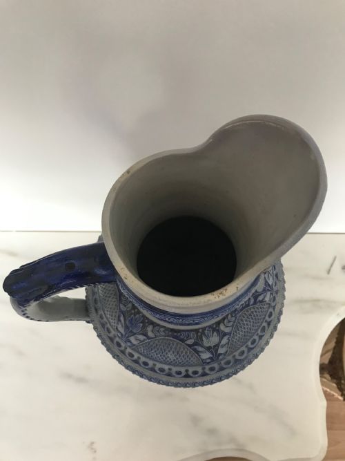GERMAN WESTERWALD SALT GLAZED STONEWARE PITCHER JUGS COBALT BLUE WITH ROMAN BATTLE SCENES BY MAKER SIMON PETER GERZ - ADDITIONAL PHOTO 11