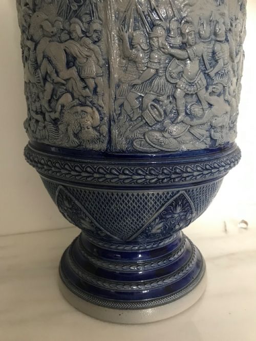 GERMAN WESTERWALD SALT GLAZED STONEWARE PITCHER JUGS COBALT BLUE WITH ROMAN BATTLE SCENES BY MAKER SIMON PETER GERZ - ADDITIONAL PHOTO 19