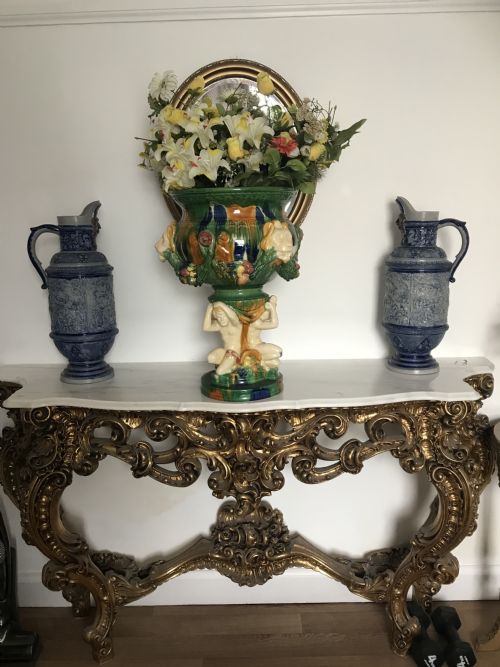 GERMAN WESTERWALD SALT GLAZED STONEWARE PITCHER JUGS COBALT BLUE WITH ROMAN BATTLE SCENES BY MAKER SIMON PETER GERZ - ADDITIONAL PHOTO 22