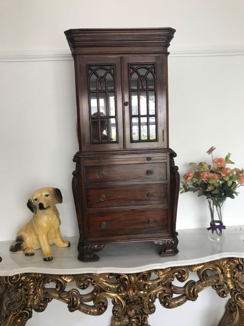 MINIATURE MAHOGANY BUREAU BOOKCASE REDUCED 14 SIZE APPRENTICE FRENCH POLISHED FURNITURE SAMPLE - ADDITIONAL PHOTO 2