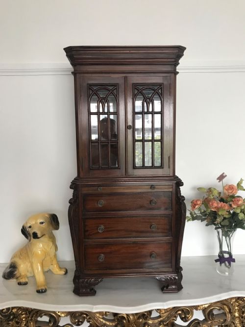 MINIATURE MAHOGANY BUREAU BOOKCASE REDUCED 14 SIZE APPRENTICE FRENCH POLISHED FURNITURE SAMPLE - ADDITIONAL PHOTO 3