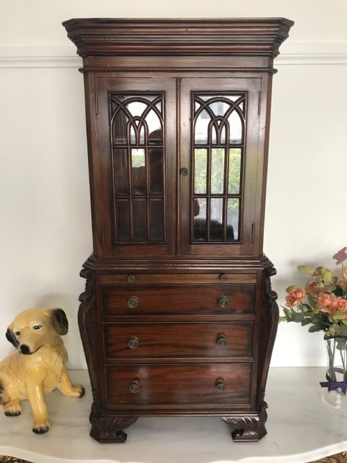 MINIATURE MAHOGANY BUREAU BOOKCASE REDUCED 14 SIZE APPRENTICE FRENCH POLISHED FURNITURE SAMPLE - ADDITIONAL PHOTO 4