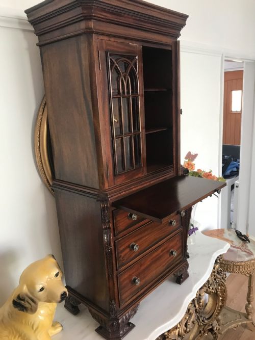 MINIATURE MAHOGANY BUREAU BOOKCASE REDUCED 14 SIZE APPRENTICE FRENCH POLISHED FURNITURE SAMPLE - ADDITIONAL PHOTO 5