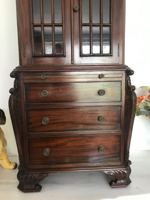 MINIATURE MAHOGANY BUREAU BOOKCASE REDUCED 14 SIZE APPRENTICE FRENCH POLISHED FURNITURE SAMPLE - ADDITIONAL PHOTO 7