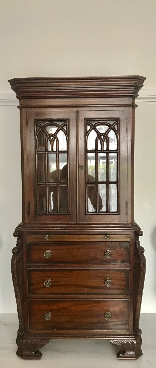 MINIATURE MAHOGANY BUREAU BOOKCASE REDUCED 14 SIZE APPRENTICE FRENCH POLISHED FURNITURE SAMPLE - ADDITIONAL PHOTO 1
