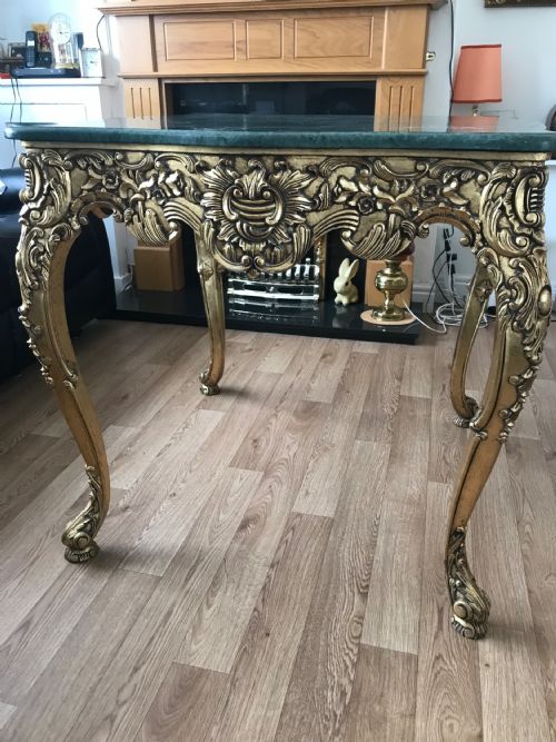 LARGE HEAVY FRENCH GAMES OCCASIONAL TABLE WITH SOLID GREEN MARBLE POLISHED TOP - ADDITIONAL PHOTO 12
