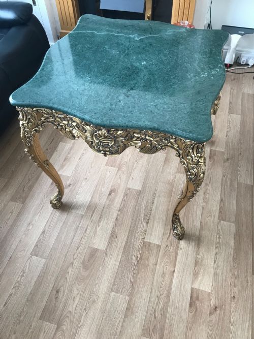 LARGE HEAVY FRENCH GAMES OCCASIONAL TABLE WITH SOLID GREEN MARBLE POLISHED TOP - ADDITIONAL PHOTO 13
