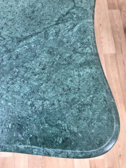 LARGE HEAVY FRENCH GAMES OCCASIONAL TABLE WITH SOLID GREEN MARBLE POLISHED TOP - ADDITIONAL PHOTO 14