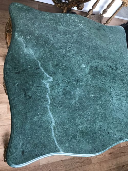 LARGE HEAVY FRENCH GAMES OCCASIONAL TABLE WITH SOLID GREEN MARBLE POLISHED TOP - ADDITIONAL PHOTO 15