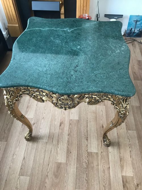 LARGE HEAVY FRENCH GAMES OCCASIONAL TABLE WITH SOLID GREEN MARBLE POLISHED TOP - ADDITIONAL PHOTO 19