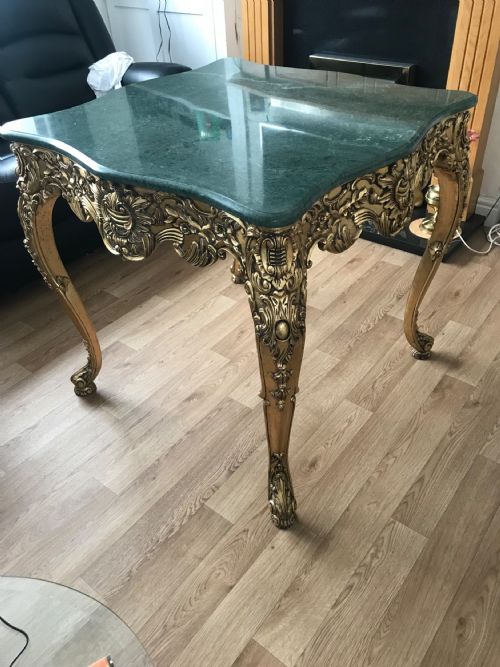 LARGE HEAVY FRENCH GAMES OCCASIONAL TABLE WITH SOLID GREEN MARBLE POLISHED TOP - ADDITIONAL PHOTO 23
