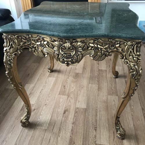 LARGE HEAVY FRENCH GAMES OCCASIONAL TABLE WITH SOLID GREEN MARBLE POLISHED TOP - ADDITIONAL PHOTO 6