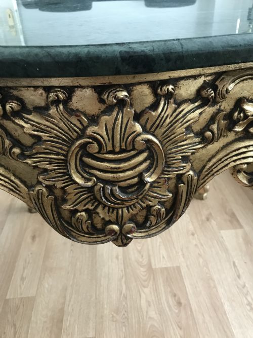 LARGE HEAVY FRENCH GAMES OCCASIONAL TABLE WITH SOLID GREEN MARBLE POLISHED TOP - ADDITIONAL PHOTO 24