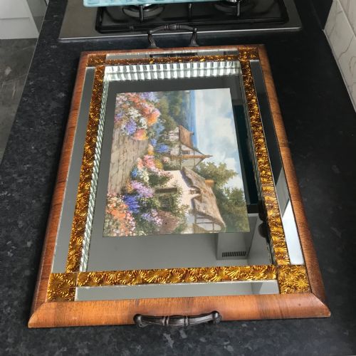 ART DECO MIRRORED GLASS TRAY WITH WALNUT VENEER - ADDITIONAL PHOTO 10