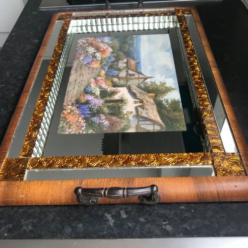 ART DECO MIRRORED GLASS TRAY WITH WALNUT VENEER - ADDITIONAL PHOTO 11