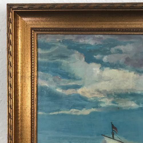 DUTCH MANNER SEASCAPE OIL PAINTING ON CANVAS SAILING SHIPS FISHING - ADDITIONAL PHOTO 6
