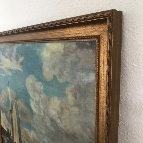 DUTCH MANNER SEASCAPE OIL PAINTING ON CANVAS SAILING SHIPS FISHING - ADDITIONAL PHOTO 7