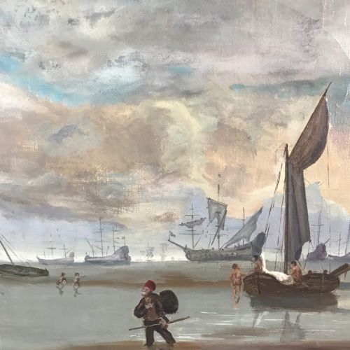 DUTCH MANNER SEASCAPE OIL PAINTING ON CANVAS SAILING SHIPS FISHING - ADDITIONAL PHOTO 10
