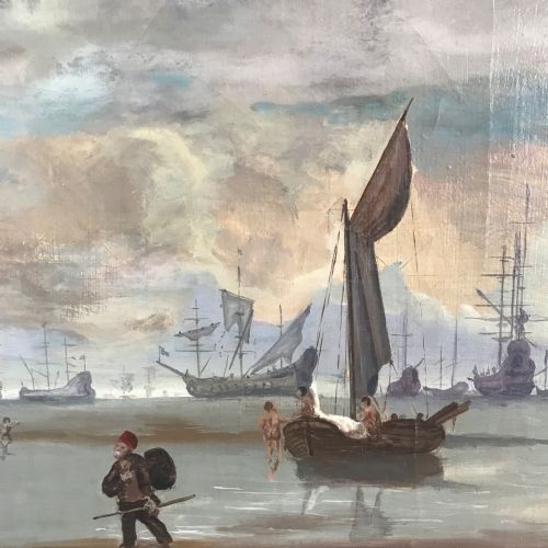 DUTCH MANNER SEASCAPE OIL PAINTING ON CANVAS SAILING SHIPS FISHING - ADDITIONAL PHOTO 11