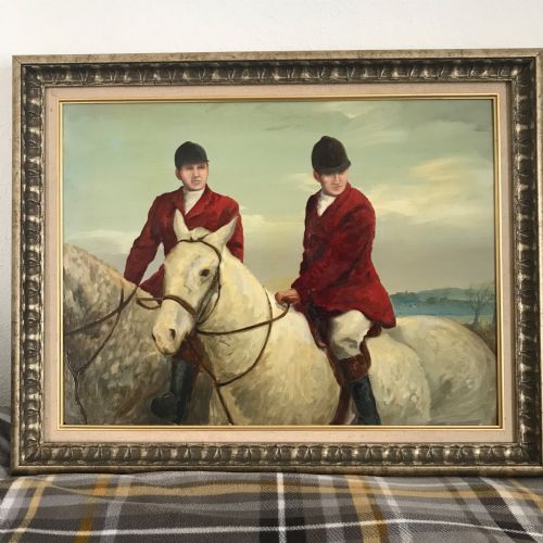 FOX HUNTING EQUESTRIAN OIL PAINTING GREY BAY HUNTER - ADDITIONAL PHOTO 13