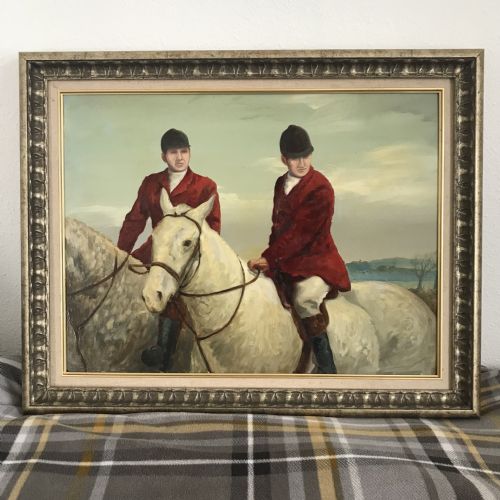 FOX HUNTING EQUESTRIAN OIL PAINTING GREY BAY HUNTER - ADDITIONAL PHOTO 1