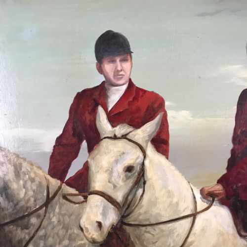 FOX HUNTING EQUESTRIAN OIL PAINTING GREY BAY HUNTER - ADDITIONAL PHOTO 3