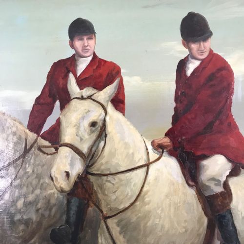 FOX HUNTING EQUESTRIAN OIL PAINTING GREY BAY HUNTER - ADDITIONAL PHOTO 4