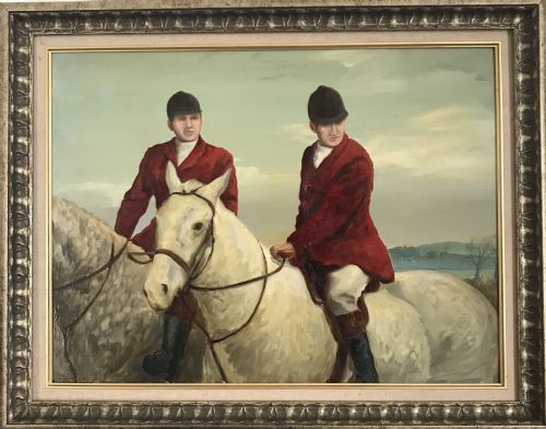 FOX HUNTING EQUESTRIAN OIL PAINTING GREY BAY HUNTER