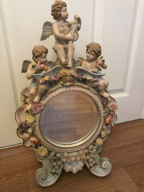 CHERUB PORCELAIN DRESSING TABLE MIRROR WITH FLOWERS CONTINENTAL FACTORY - ADDITIONAL PHOTO 22