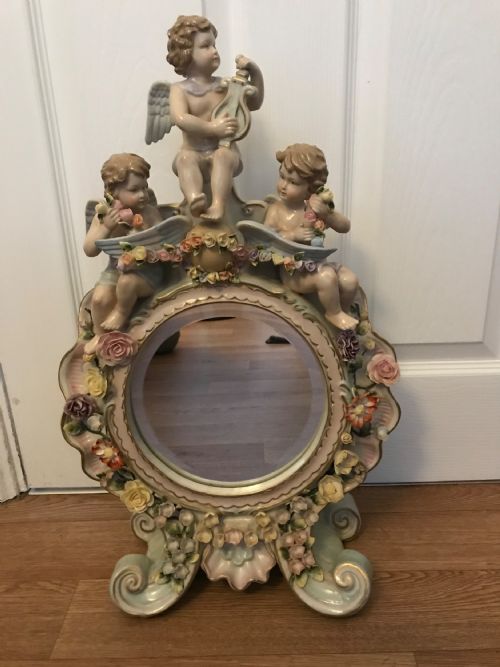 CHERUB PORCELAIN DRESSING TABLE MIRROR WITH FLOWERS CONTINENTAL FACTORY - ADDITIONAL PHOTO 2