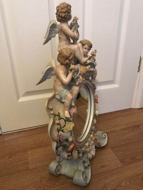 CHERUB PORCELAIN DRESSING TABLE MIRROR WITH FLOWERS CONTINENTAL FACTORY - ADDITIONAL PHOTO 6