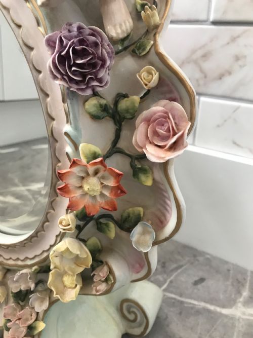 CHERUB PORCELAIN DRESSING TABLE MIRROR WITH FLOWERS CONTINENTAL FACTORY - ADDITIONAL PHOTO 11
