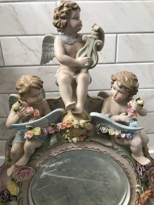 CHERUB PORCELAIN DRESSING TABLE MIRROR WITH FLOWERS CONTINENTAL FACTORY - ADDITIONAL PHOTO 17