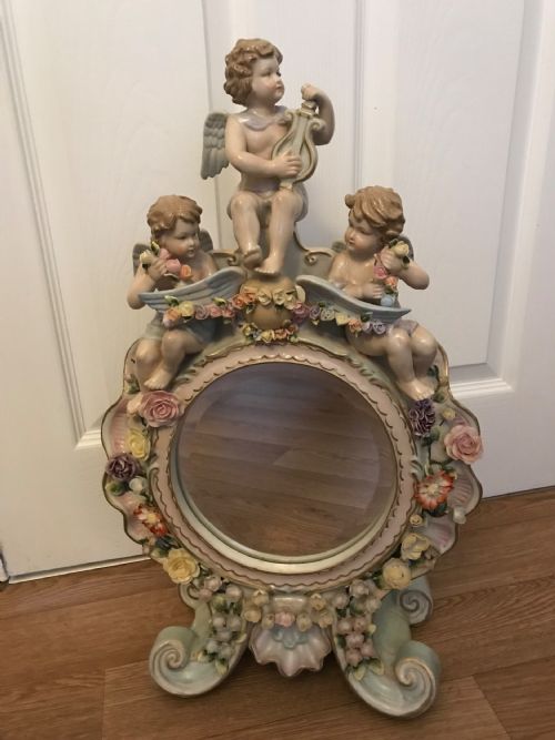 CHERUB PORCELAIN DRESSING TABLE MIRROR WITH FLOWERS CONTINENTAL FACTORY - ADDITIONAL PHOTO 20