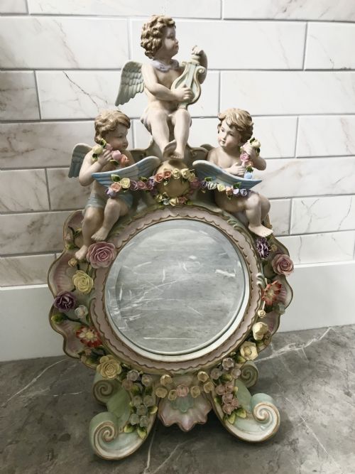 CHERUB PORCELAIN DRESSING TABLE MIRROR WITH FLOWERS CONTINENTAL FACTORY - ADDITIONAL PHOTO 21