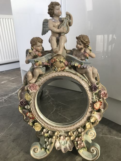 CHERUB PORCELAIN DRESSING TABLE MIRROR WITH FLOWERS CONTINENTAL FACTORY