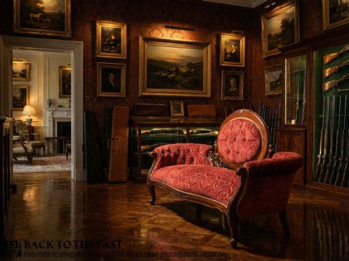 MAHOGANY DOUBLE ENDED SOFA RE UPHOLSTERED IN BURGUNDY DEEP PILE BROCADE SPRUNG SETTEE BASE - ADDITIONAL PHOTO 1