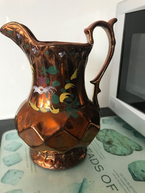 VICTORIAN STAFFORDSHIRE COPPER LUSTRE JUGS CERAMIC PORCELAIN MILK WATER JUGS HAND DECORATED WITH FRUIT - ADDITIONAL PHOTO 7