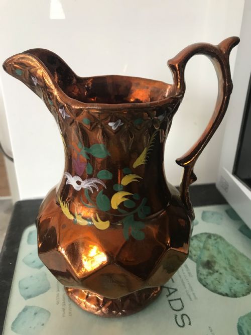 VICTORIAN STAFFORDSHIRE COPPER LUSTRE JUGS CERAMIC PORCELAIN MILK WATER JUGS HAND DECORATED WITH FRUIT - ADDITIONAL PHOTO 8