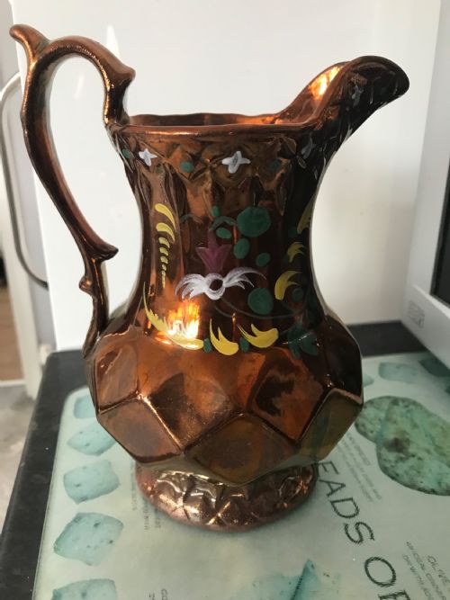 VICTORIAN STAFFORDSHIRE COPPER LUSTRE JUGS CERAMIC PORCELAIN MILK WATER JUGS HAND DECORATED WITH FRUIT - ADDITIONAL PHOTO 9