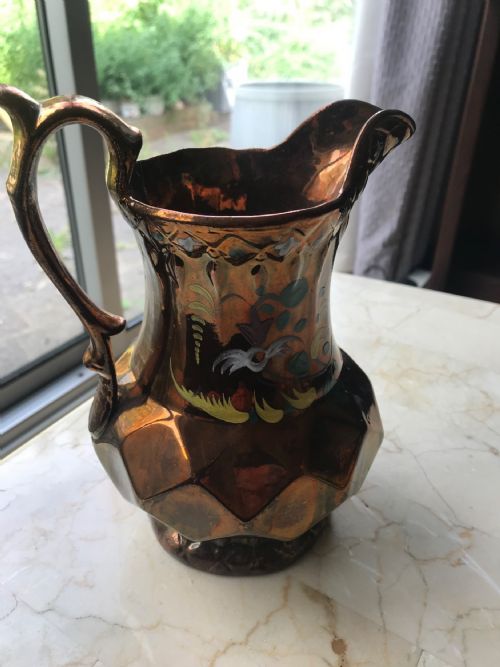VICTORIAN STAFFORDSHIRE COPPER LUSTRE JUGS CERAMIC PORCELAIN MILK WATER JUGS HAND DECORATED WITH FRUIT - ADDITIONAL PHOTO 10