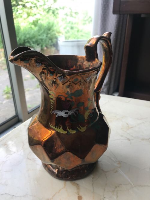 VICTORIAN STAFFORDSHIRE COPPER LUSTRE JUGS CERAMIC PORCELAIN MILK WATER JUGS HAND DECORATED WITH FRUIT - ADDITIONAL PHOTO 12