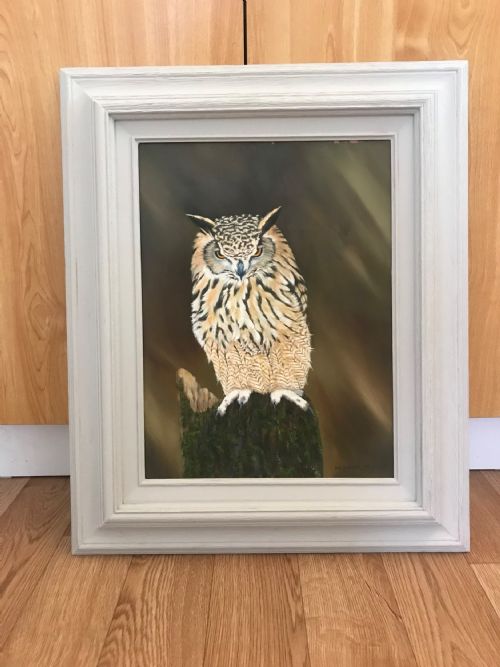 TAWNY OWL OIL PAINTING ON PANEL BIRD PICTURES - ADDITIONAL PHOTO 2