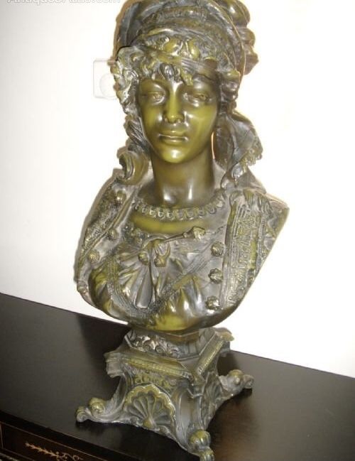 HENRY WISSEN SENIOR18941914 SIGNED PAINTED FRENCH BUST BRONZE SCULPTURED MAIDEN