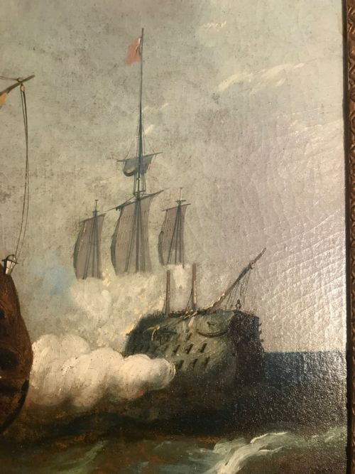 TRUMEAU FRENCH MIRROR WITH SEASCAPE OIL PAINTING OF GALLEONS AT SEA - ADDITIONAL PHOTO 5