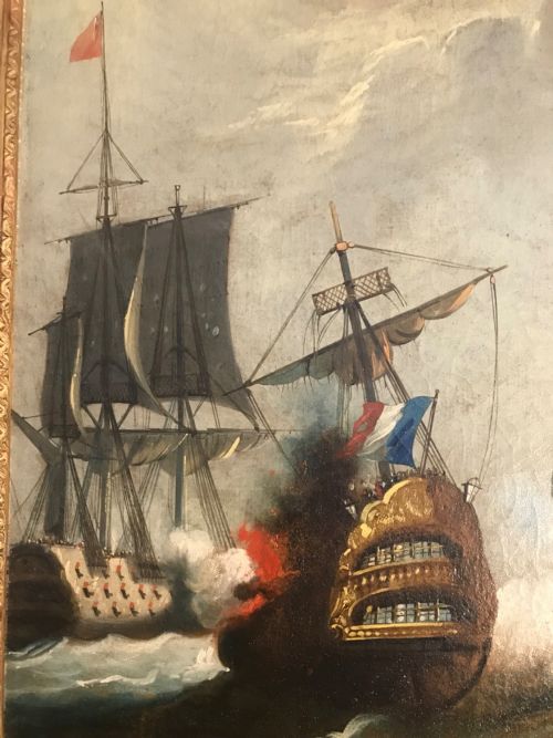 TRUMEAU FRENCH MIRROR WITH SEASCAPE OIL PAINTING OF GALLEONS AT SEA - ADDITIONAL PHOTO 6