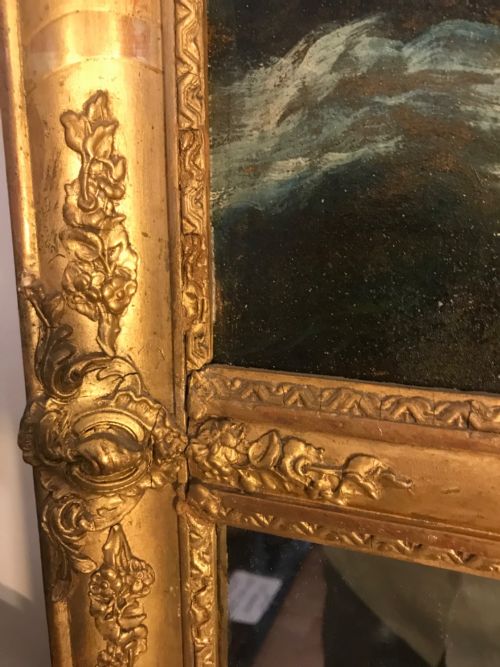 TRUMEAU FRENCH MIRROR WITH SEASCAPE OIL PAINTING OF GALLEONS AT SEA - ADDITIONAL PHOTO 7