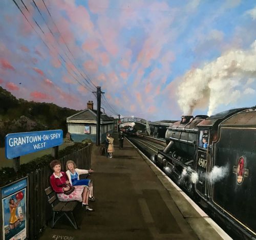 LOCOMOTIVE OIL PAINTING PLATFORM VIEW GRANTOWN ON SPEY WEST RAILWAY STATION - ADDITIONAL PHOTO 3
